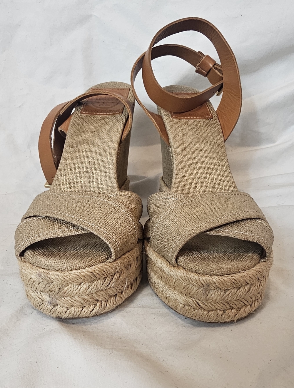 Tory Burch Fabian Wedge Espadrille Sandals Size 6 Metallic Boho Chic Ankle Strap - Picture 3 of 14